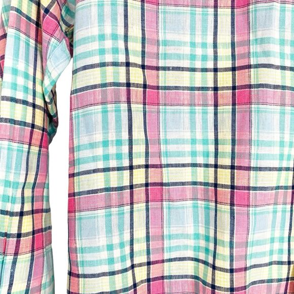 Brooks Brothers Shirt Mens XL Green Pink Plaid Irish Linen Button Up Extra Large - Picture 5 of 10